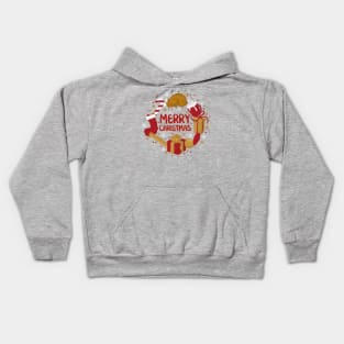 Merry Christmas Gifts Turkey Stocking Lettering Digital Illustration Kids Hoodie